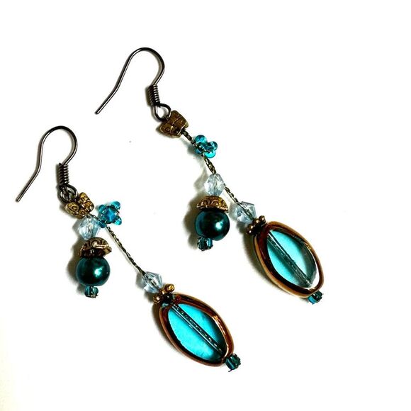 Blue beaded drop earrings - Picture 2 of 8